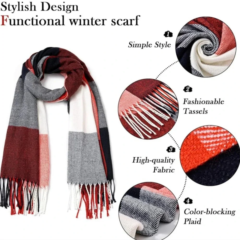 Womens Winter Scarf, Fashion Cashmere Feel Plaid Scarfs for Women, Pashmina Shaw
